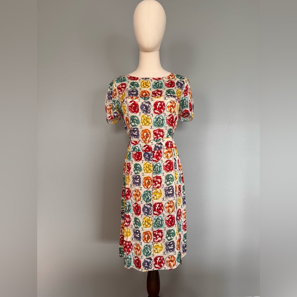 Chanel 1998 Silk Logo Camellia Dress
